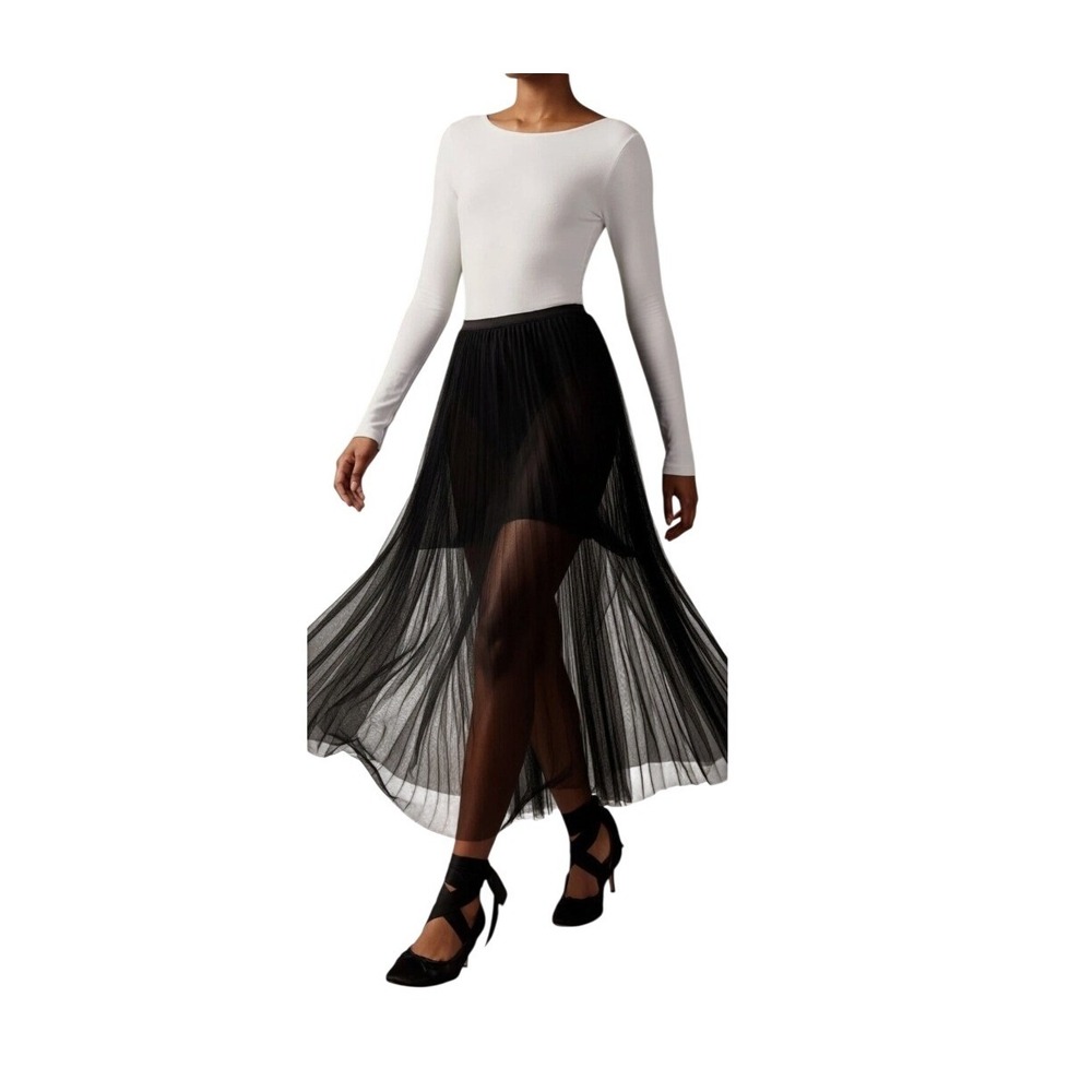 J.Crew Collection Layered Tulle Maxi Black Pleated A-line Skirt XS